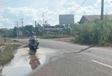 Genangan Air, Ganggu Aktivitas Pengendara di Jalinteng Kecamatan Babat Toman 