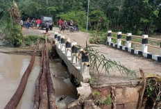 Waspada! Oprit Jembatan Penghubung Dua Desa di Kota Pabumulih Jebol, Diseret Aliran Sungai Kelekar 