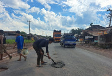  Gotong Royong Perbaiki Jalan Rusak Jalintim Palembang–Jambi di Sungai Lilin , Demi Keselamatan Pengendara