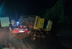 Truk Sawit Terguling Timpa Mobil Ayla di Jalintim Palembang–Jambi, Dua Pengemudi Selamat